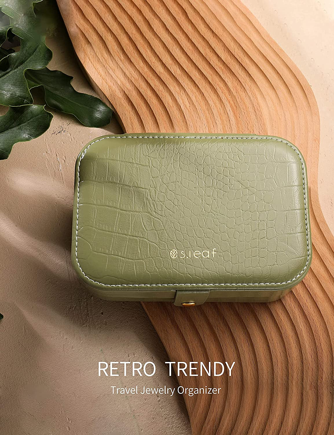 Travel Jewelry Organizer Boxes for Women Small Portable Necklace Earrings Bracelet Rings Travel Case Best Friend Birthday Gifts for Women Trendy (14_Crocodile_Avocade_Big)